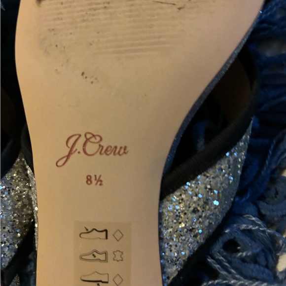 Jcrew glitter two strap sandals. Silver with black trim. - Picture 5 of 10